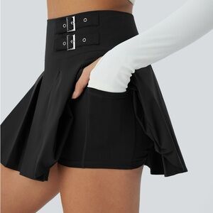 New Halara High Waisted Black Buckle Tennis Skort Built-In Shorts Medium
